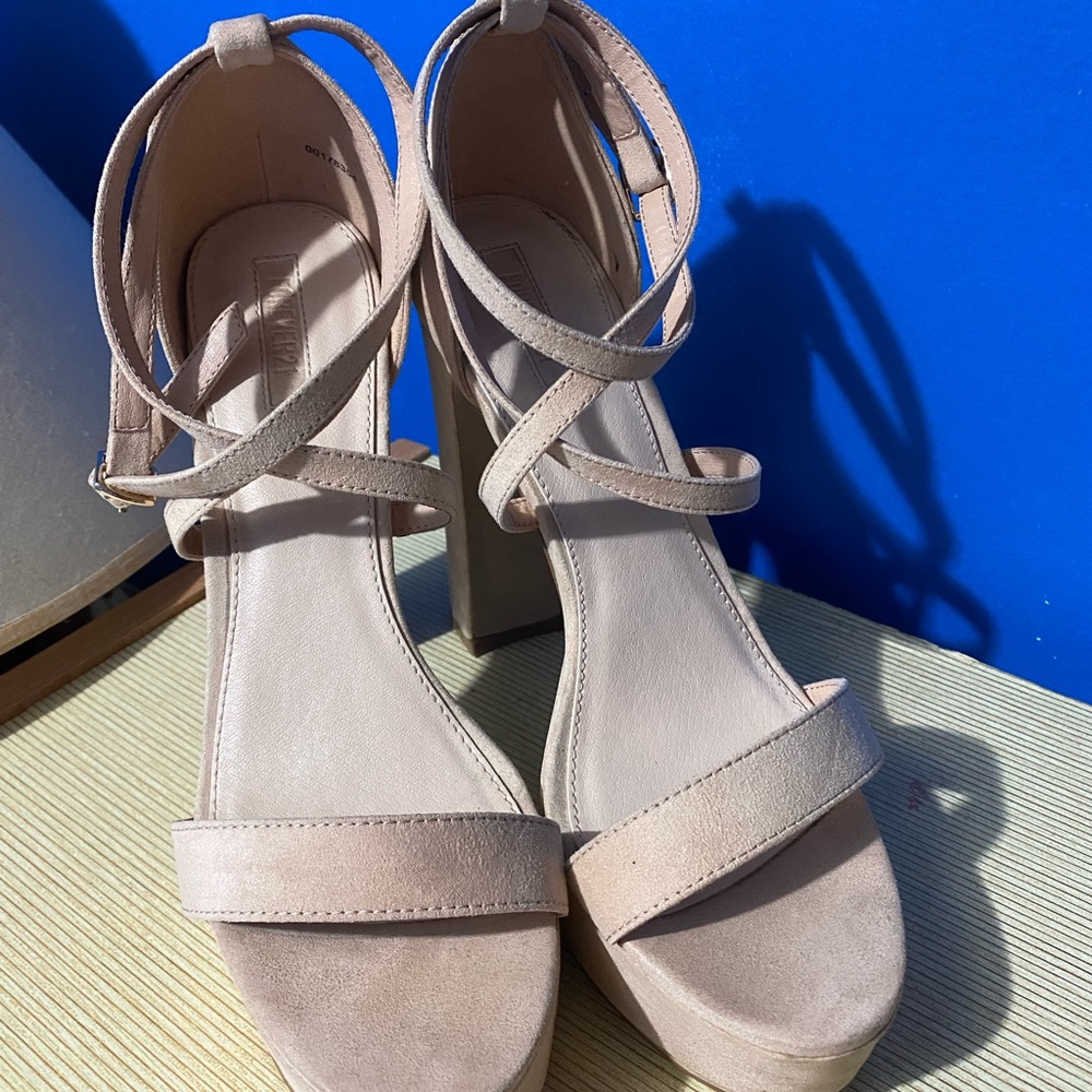 Forever21 Open Toe Buckle Strap Block Heel